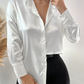 Blusa de satín Charlot blanca manga larga
