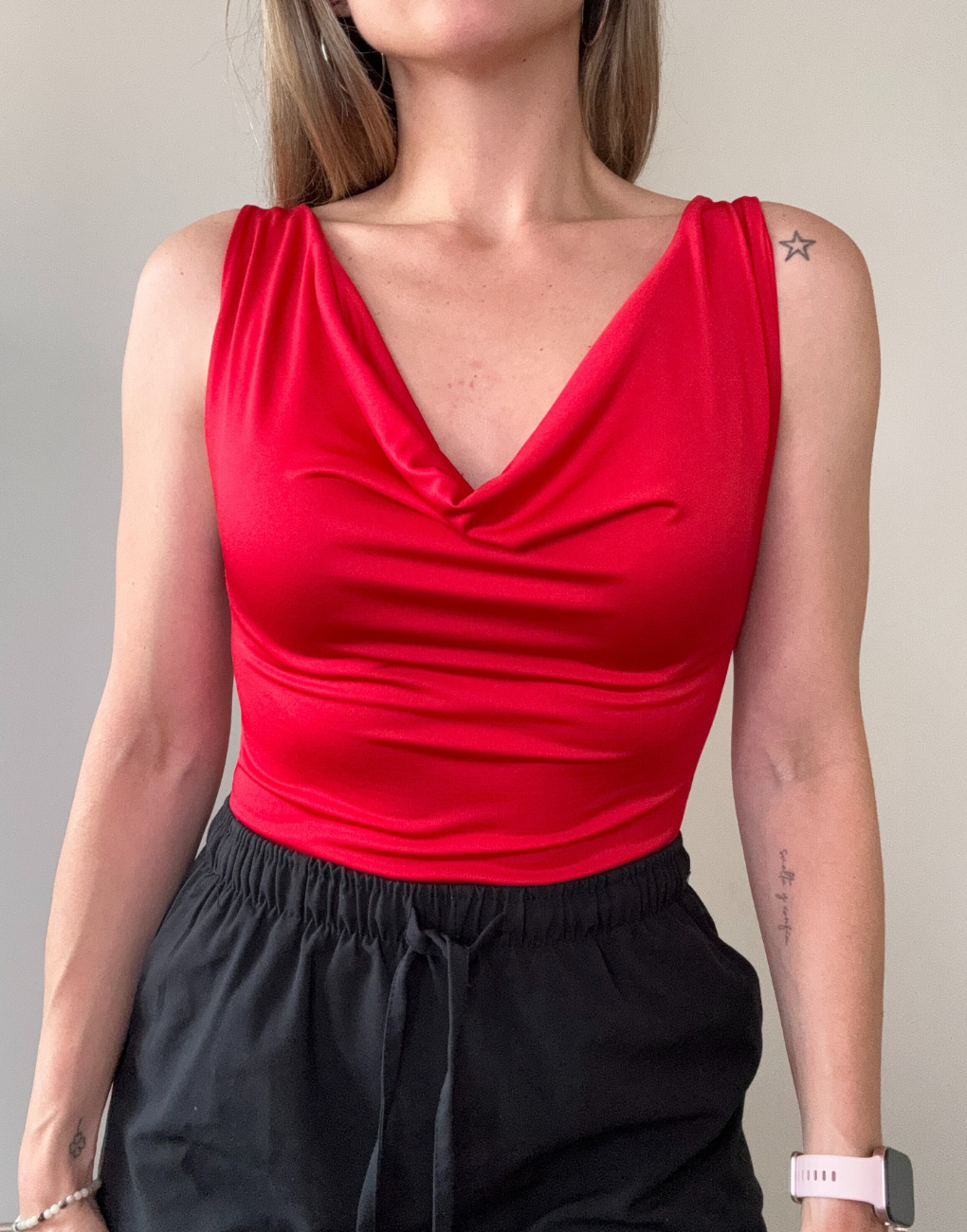 Body cuello drapeado Patricia sin mangas