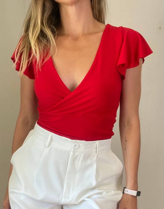Top Ruby manga vuelitos cuello en V