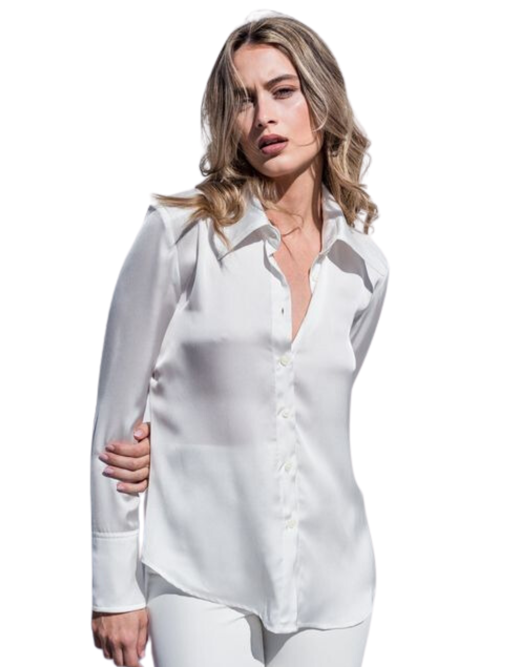 Blusa de satín Charlot blanca manga larga
