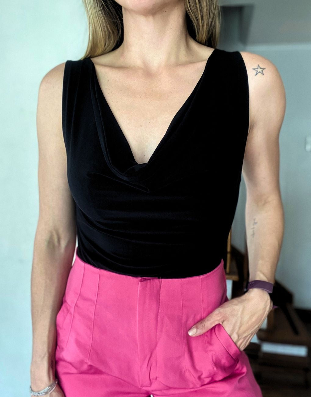 Body cuello drapeado Patricia sin mangas